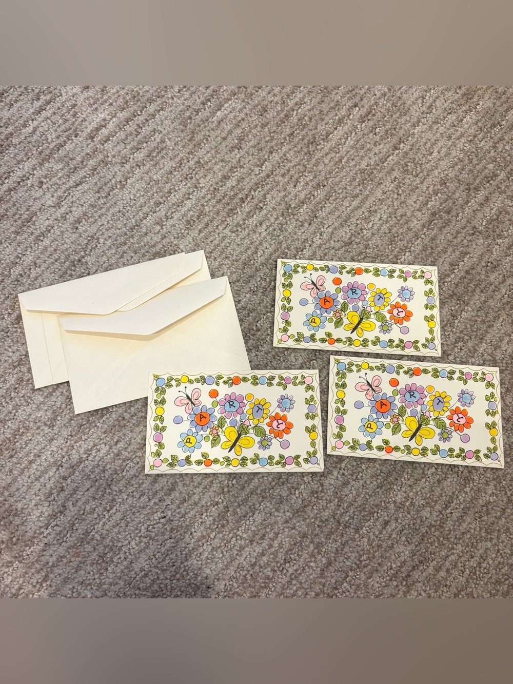 Vintage Buzza Cardozo Set of 3 Small Party Invitations With Envelopes - 5” X 3”
